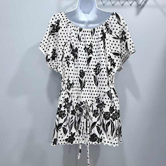 Dressbarn Polka Dot Floral Gauze Tunic Top Peasant Boho B & W Womens 18/20 - Picture 7 of 11